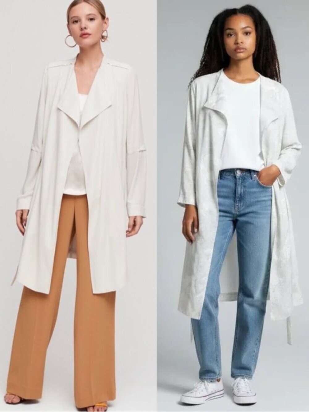 Babaton White Ivory Satin Belted Quincey Trench Coat